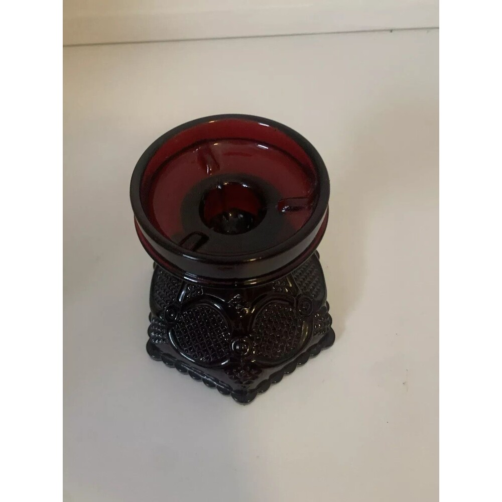 Vintage AVON Cape Cod Ruby Red Glass Candy Dish/Reversed Candle Holder 4.5" Nice